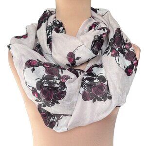 NWOT Skulls Roses Infinity Scarf White Black Red Grunge Goth Y2K